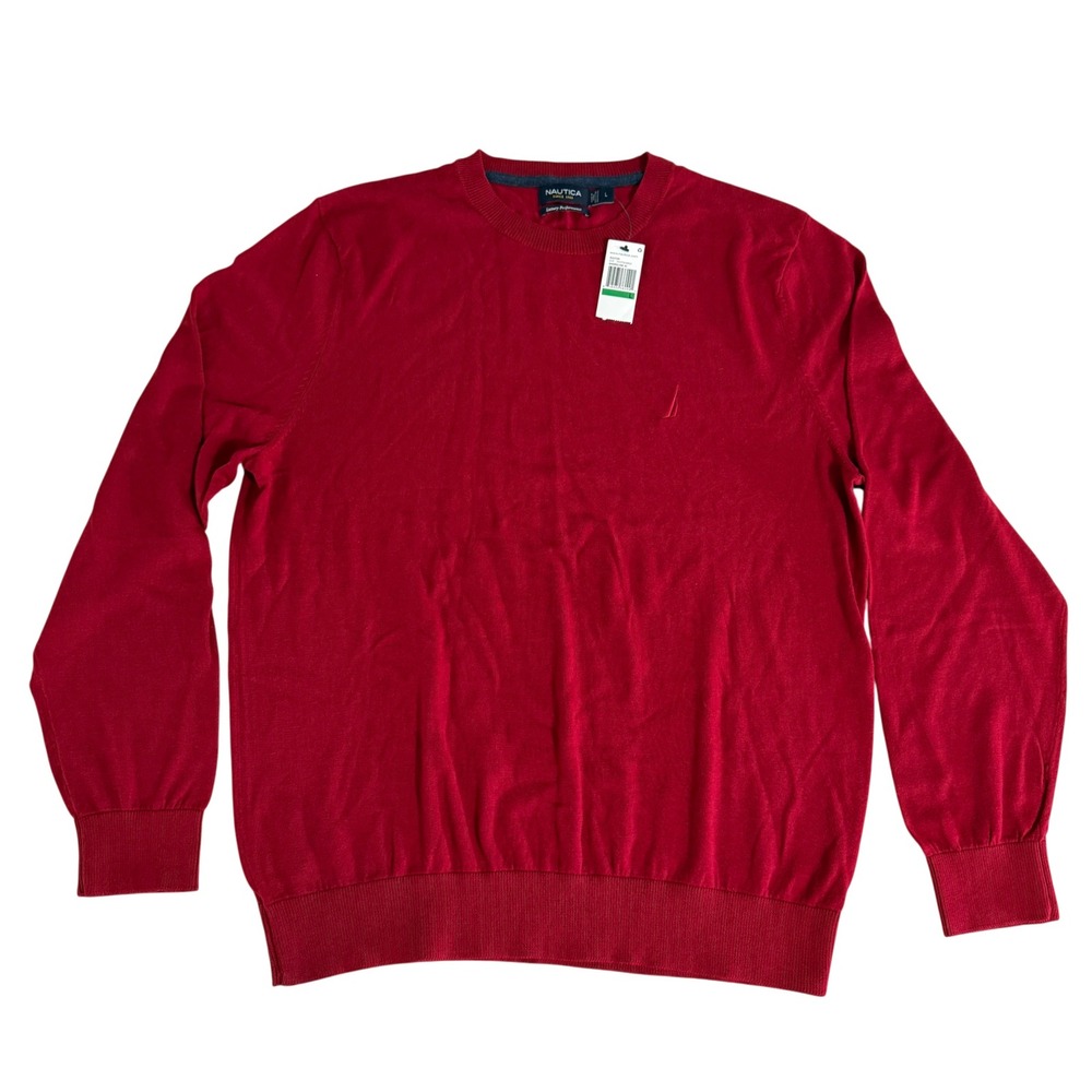Nautica Men's Red Crew Neck Long Sleeve Sweater Luxury Performance Size L